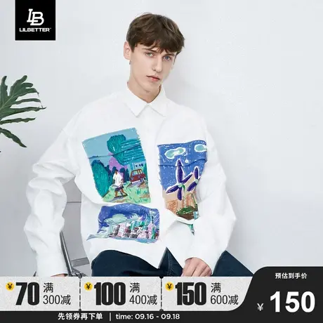 Lilbetter衬衫男宽松休闲长袖寸衫潮牌涂鸦印花男士内搭衬衣商品大图
