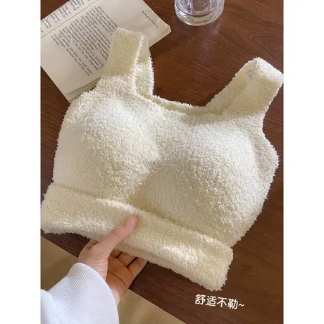 保暖毛毛绒小吊带背心外穿女春秋季带胸垫加厚短款内搭羊羔绒上衣图片