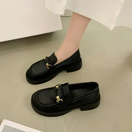 永希乐福鞋女2024年春秋季新款法式英伦风百搭单鞋粗跟职业小皮鞋图片