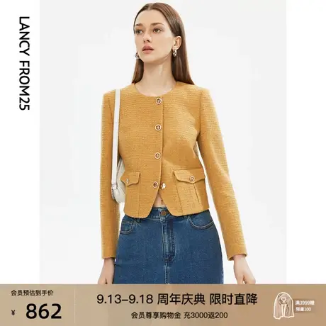 朗姿法式小香风羊毛修身短款高级感别致小众上衣秋季新款短外套女图片