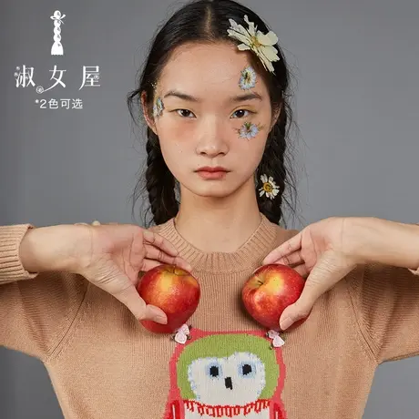 淑女屋官方旗舰店冬季圆领卡通猫女上衣学生款百搭款毛衣图片