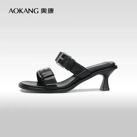 【门店发货】奥康女鞋 2023夏季新款小众百搭复古皮带扣细跟凉鞋图片