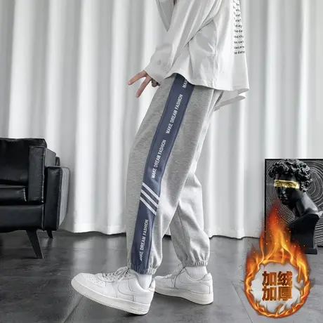 2023冬季休闲裤男韩版帅气潮流棉感运动裤青少年学生加绒加厚裤子商品大图