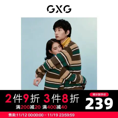 GXG男装 秋季潮流条纹微阔圆领毛衫线衫10D1201012G图片