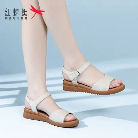 红蜻蜓平底牛皮软底女士凉鞋女款2025新款夏季中老年妈妈真皮夏天图片