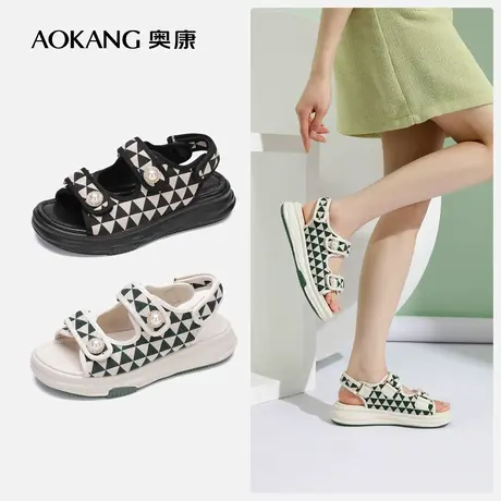 【门店发货】奥康女鞋 夏季新款透气休闲凉鞋平底舒适珍珠百搭潮图片