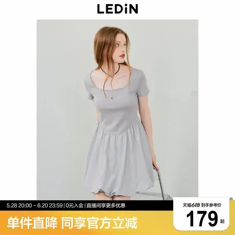 乐町方领花苞短袖裙年夏季新款针梭拼接短裙机能风凉感T恤短裙商品大图
