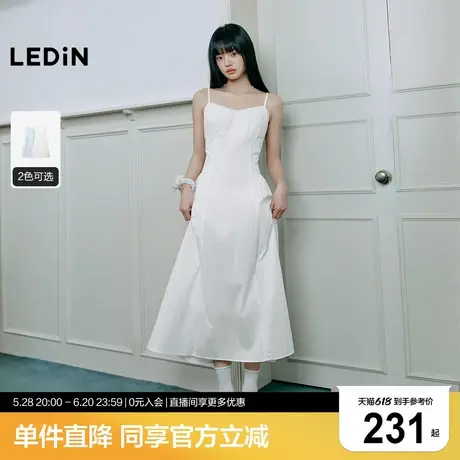 乐町棉锦微皱衬衫料吊带连衣裙女2025年夏季新款领口精致花边裙子商品大图