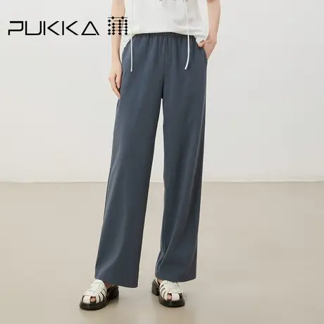 蒲PUKKA 烟灰蓝弹力腰直筒裤女休闲裤2023新品春夏高级感运动裤商品大图