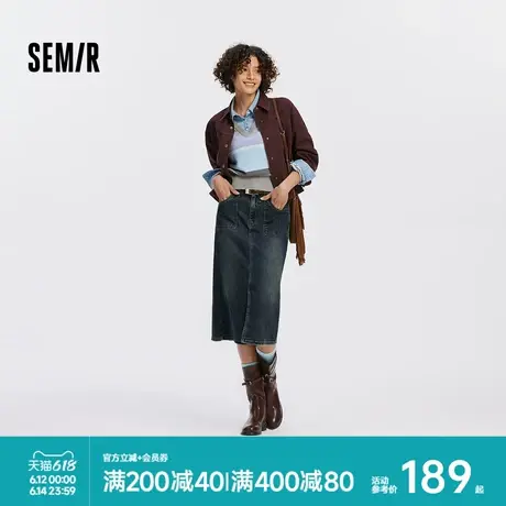 森柔牛仔|商场同款森马牛仔半身裙女开叉直筒裙2025新款秋季长裙图片