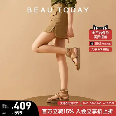 BeauToday厚底凉鞋女2025夏季新款高帮罗马凉鞋真皮时装凉鞋外穿图片
