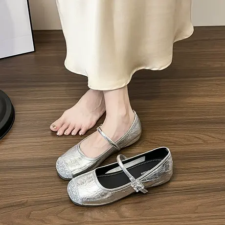 法式内增高玛丽珍鞋女2025新款夏季银色英伦风小皮鞋通勤气质单鞋图片