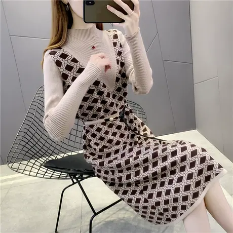 女士中长款毛衣裙加厚冬季2023年新款爆款打底连衣裙女秋冬配大衣图片