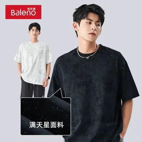 班尼路炒色满天星亮片t恤男夏季美式复古半袖潮牌青少年痞帅短袖A商品大图