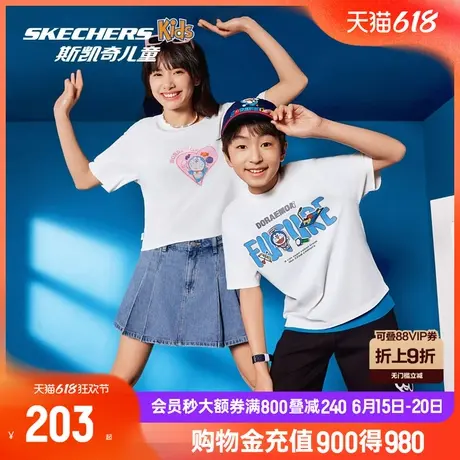 【哆啦A梦】Skechers斯凯奇男童夏季款卡通印花柔软舒适短袖T恤商品大图