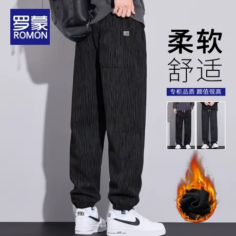 罗蒙加绒加厚裤子男士休闲裤2025秋冬季新款潮牌宽松束脚运动卫裤商品大图