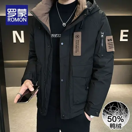 罗蒙男士羽绒服冬季2025新款潮流加厚保暖休闲连帽工装上衣外套男商品大图