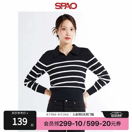 SPAO韩国同款秋冬女士简约航海简约时尚条纹套头翻领毛衣图片