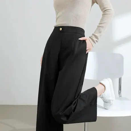 休闲西装裤女2025春秋新款高腰垂感宽松显瘦直筒小个子九分阔腿裤图片