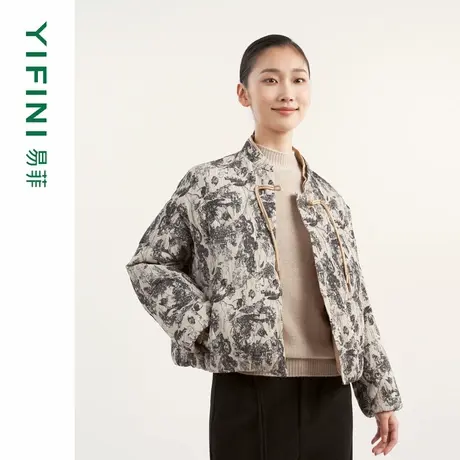 [专柜同款]Yifini/易菲国风新中式印花盘扣短款羽绒服气质外套女商品大图