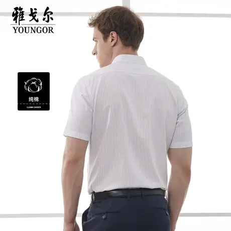 雅戈尔奥莱 男装短袖衬衫中青年免烫蓝色条纹衬衣寸衫图片