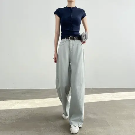 高级感灰色直筒牛仔裤女夏季2025新款高腰宽松显瘦垂感百搭拖地裤图片