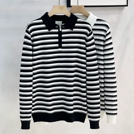 英式学院风针织立领条纹毛衣男秋冬拉链翻领POLO衫上衣男装外套图片