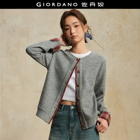 佐丹奴外套女装假两件针梭织拼接格纹圆领外套 18375211商品大图