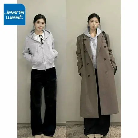 KV真维斯灰色连帽卫衣女套头2025秋冬季新款美式慵懒chic外套上衣商品大图