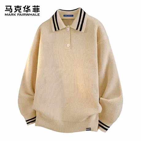 马克华菲翻领针织衫男士秋季潮流百搭套头毛衣宽松休闲长袖打底衫图片