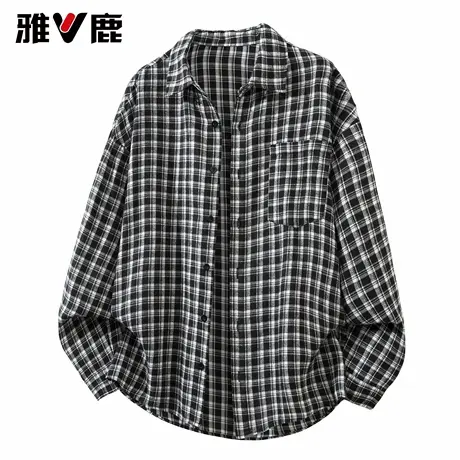 雅鹿2026春季新款长袖经典格子衬衫男青年时尚潮牌衬衣宽松薄外套图片