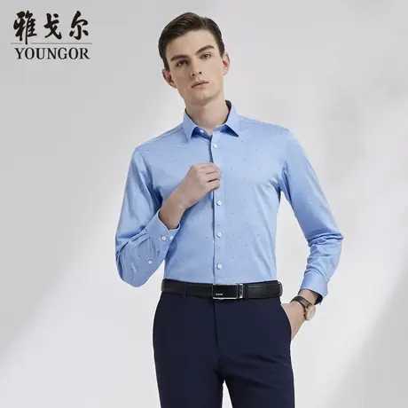 【印花棉弹】V系雅戈尔衬衫秋季商务休闲修身舒适柔软长袖衬衫男商品大图