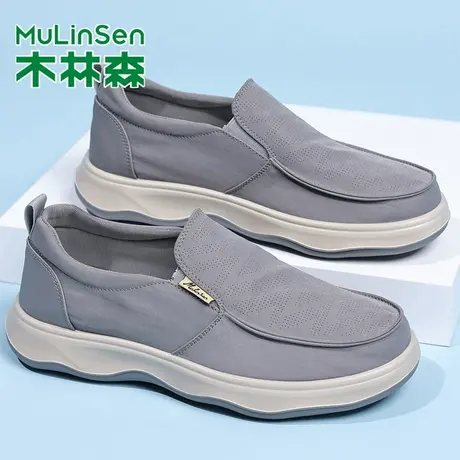 木林森一脚蹬布鞋软底男士透气休闲鞋老北京轻便男鞋帆布鞋男款商品大图