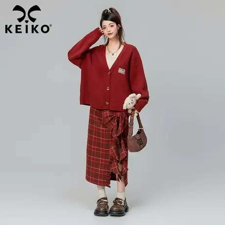 KEIKO 慵懒风羊毛混纺针织开衫女2023秋冬日系软糯宽松毛衣外套厚商品大图