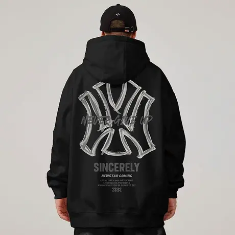 重磅美式韩版复古嘻哈大码卫衣男装连帽做旧高街加绒加厚秋冬季男商品大图