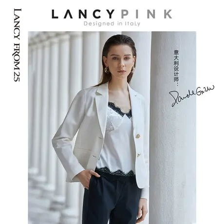 【新疆棉】朗姿亚麻西服2022夏季新款休闲薄款白色西装外套女装图片