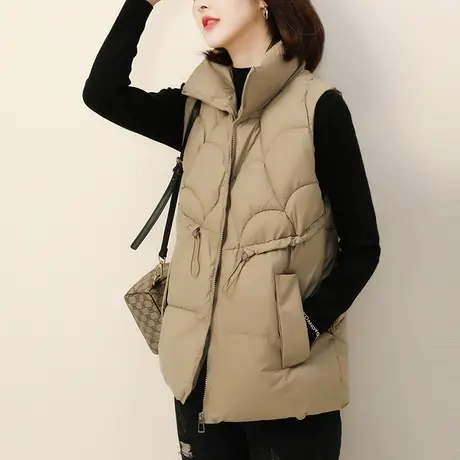 新品8.5折】高级感立领中长款收腰棉马夹女马甲外套棉袄图片