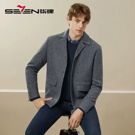 【含羊毛】柒牌男士夹克2023冬季厚款时尚休闲平驳领毛呢茄克外套商品大图