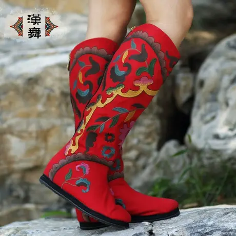 汉舞原创哈萨克风情民族风绣花长靴内增高筒靴秋季帆布鞋女玛依拉商品大图