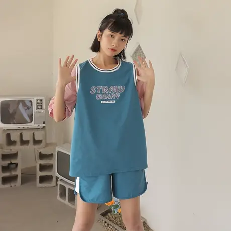 【7折清仓】衣服无袖背心运动宽松少女夏装短裤套装薄款两件套图片
