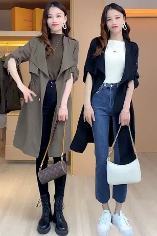 大码女装2023年秋季新款胖妹妹气质显瘦中长款宽松百搭风衣外套潮商品大图