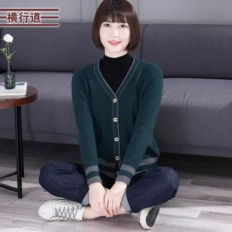 v领外穿撞色针织开衫外套宽松休闲上衣2024新款春装大码女装韩版商品大图