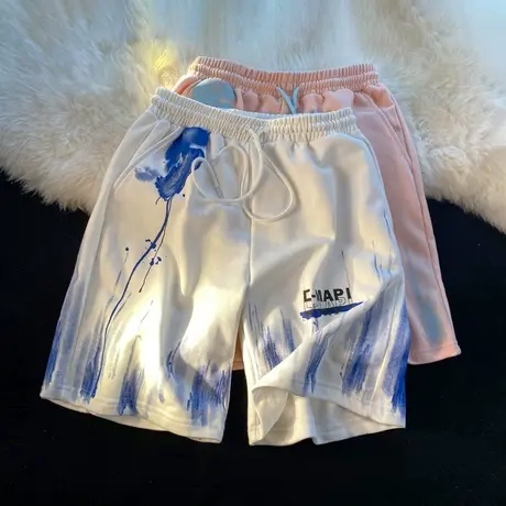 字母渐变短裤男夏季美式高街泼墨五分裤潮牌篮球运动情侣百搭中裤商品大图