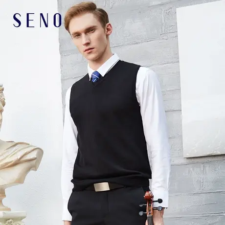 SENO羊毛衫背心男针织毛衣黑色韩版潮流商务毛衣商品大图