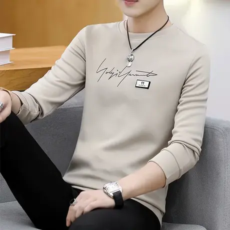 长袖T恤男秋装卫衣加绒上衣休闲秋季保暖衣服加厚中学生男士秋衣商品大图