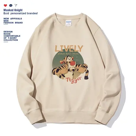 秋冬季潮牌美式复古老虎卫衣男加绒休闲宽松圆领无帽上衣情侣装商品大图