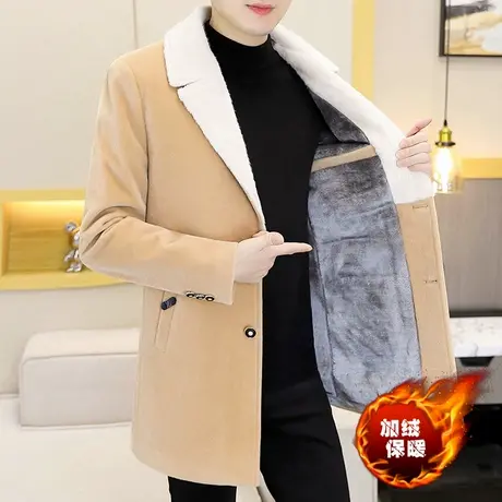 男装加绒保暖外套冬季中长款西装毛领毛呢大衣男潮流加厚呢子风衣商品大图