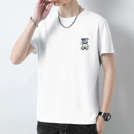 莫代尔白色t恤男士短袖2025新款冰丝速干凉感上衣服潮流小熊半袖商品大图