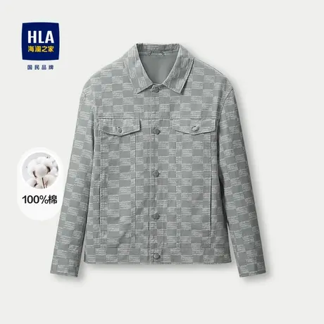 HLA/海澜之家翻领夹克2023秋季新款纯棉工装风格子撞色外套男商品大图