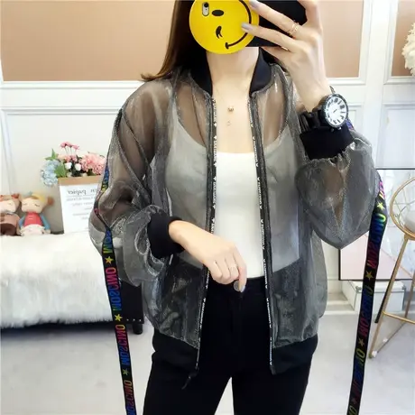 防晒衣女2021夏装新款韩版空调服宽松短款纱网披肩沙滩开衫薄外套商品大图